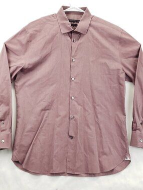 John Varvatos Dress Shirt Men 16 32/33 Red Chambray Long Sleeve Slim Fit Formal